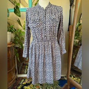Angie Navy and White Floral Long Sleeve Dress, size L